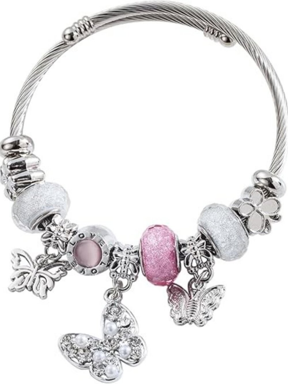 Pink Butterfly Charm Bracelets Exquisite Cute Cartoon Friendship Silver Bracelet